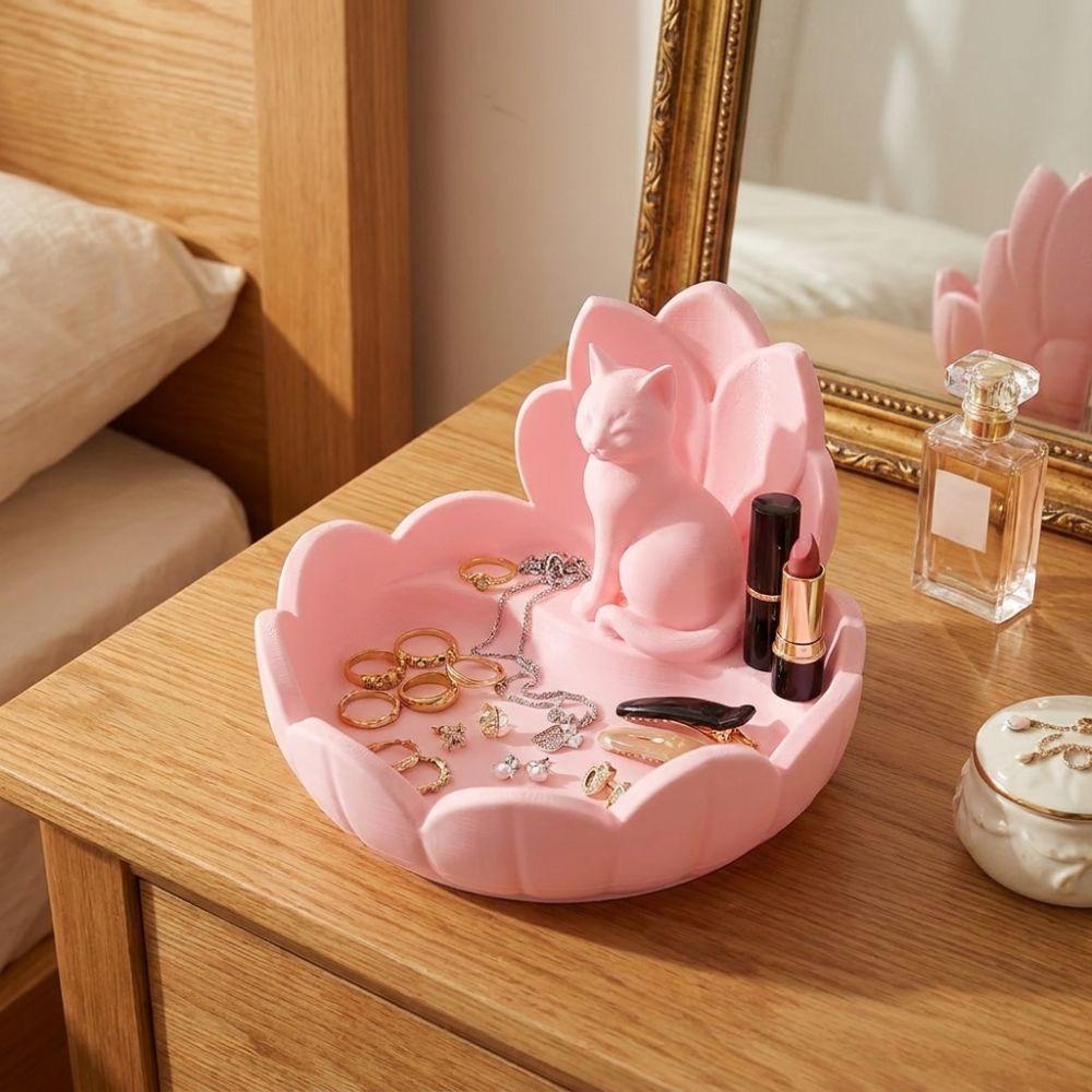 3D Printed Cosmetic Storage Dish Lotus-Shaped Desktop Organizer Trinket Dish Home Decoration