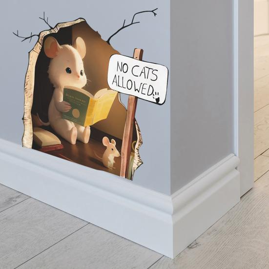 3D наклейка на стену с отверстием для мыши, самоклеющаяся, сильная липкость, водонепроницаемая съемная мышь для чтения книг, забавная художественная наклейка на стену