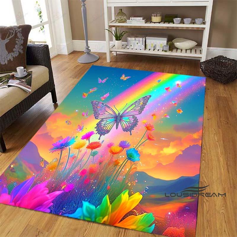 Dreamy Purple Butterfly Pattern Rugs for Living Room Bedroom Area Rugs Child Room Play Rug Cartoon 3D Printing Kids Game Mats001