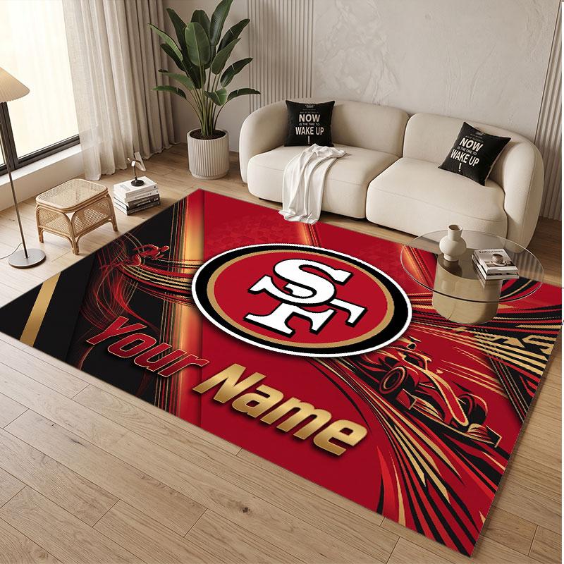 Custom Rug San Francisco 49ers Pattern Print Name Text Soft Non‑Slip Floor Carpet for Home Indoor Decoration