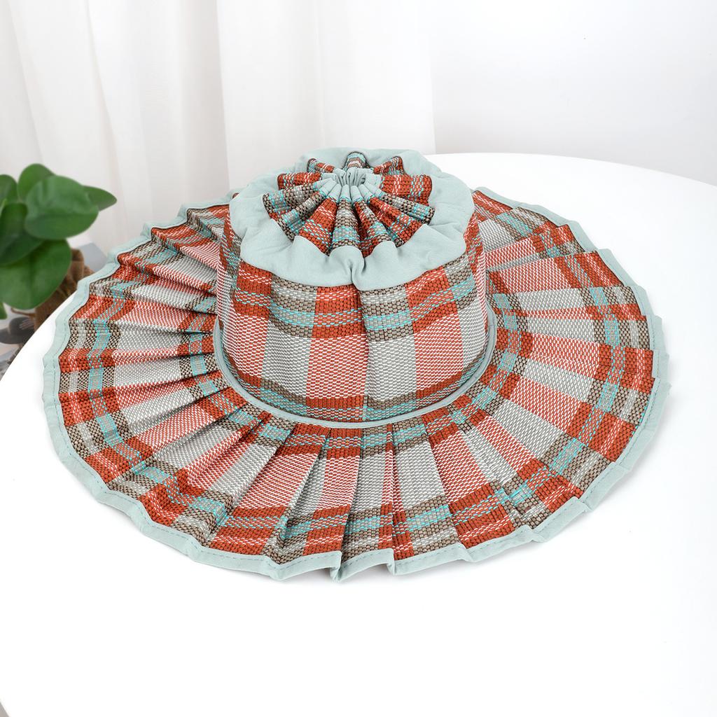 European American Style New Fashion Foldable Pleated Fur Hat Outdoor Beach Travel Sunscreen Sunshade Large Eaves Waterproof