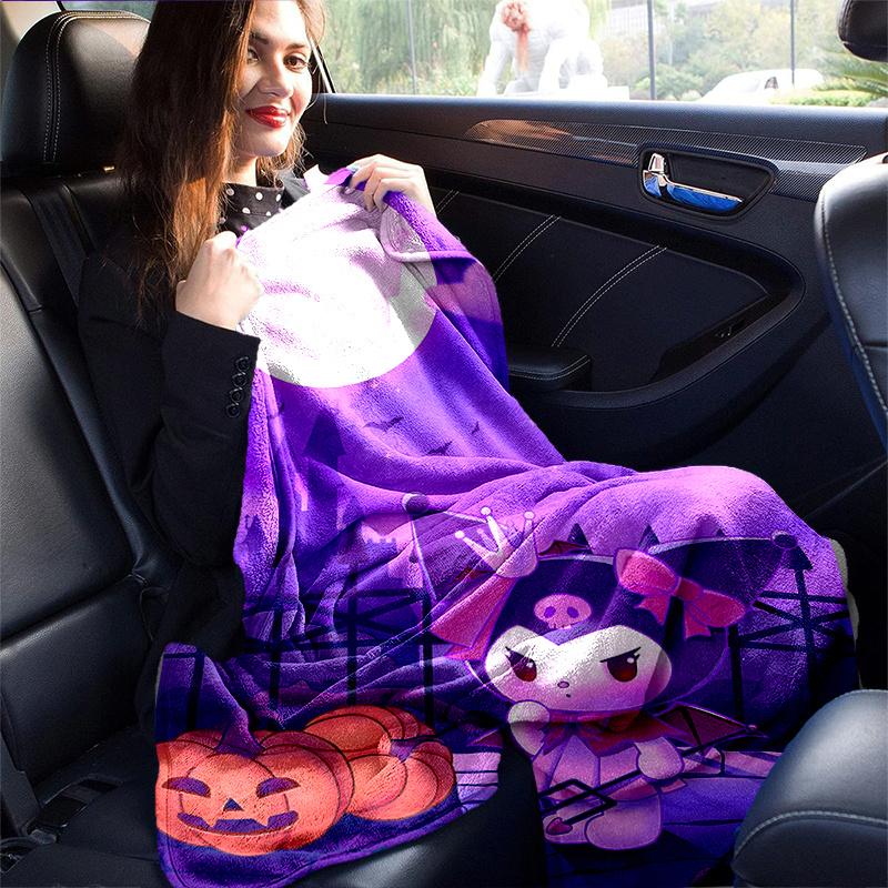 1pc Halloween Night Kuromi's Spooky Castle Blanket, Cute Home Decor, Soft Throw Blanket, Perfect Gift for Birthday or Christmas, Living Room, Travel,