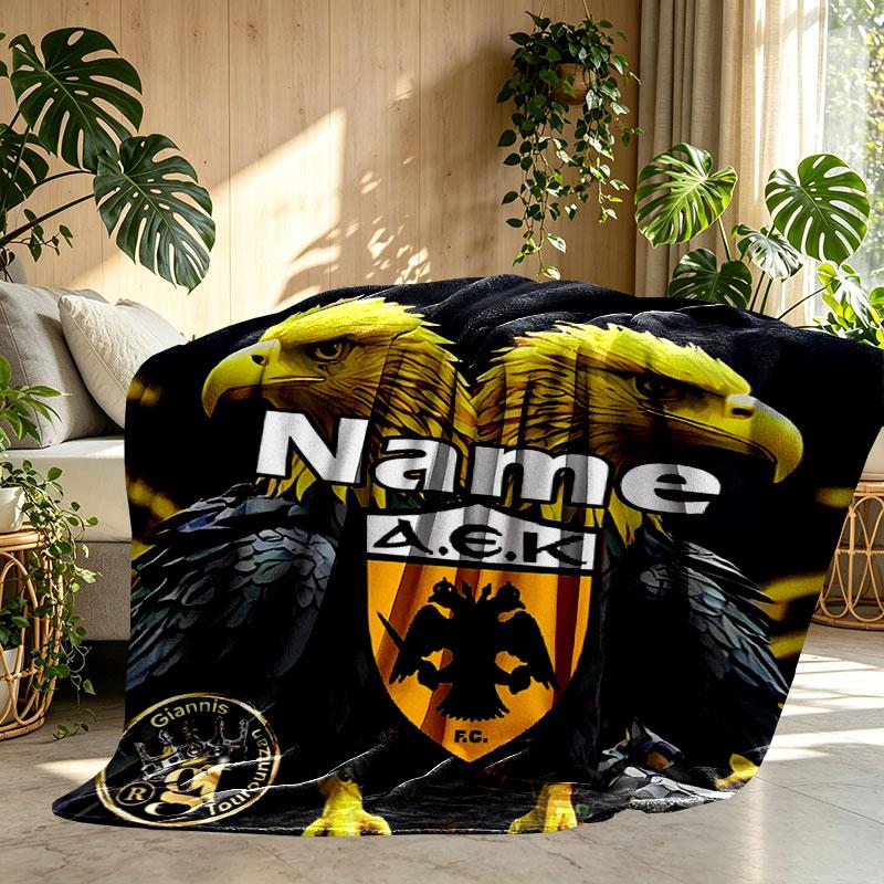 Custom Name Personalized AEK Athens FC Print Blanket, Home Decor, Bedroom, Sofa, Camping, Couch, Gifts for Birthday Christmas