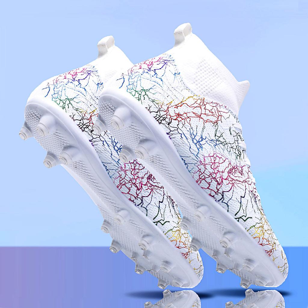 Новые футбольные бутсы с высоким верхом, длинными шипами, золотым камуфляжем, профессиональные кроссовки, с шипами, нескользящие, взрослые мужские и женские футбольные бутсы