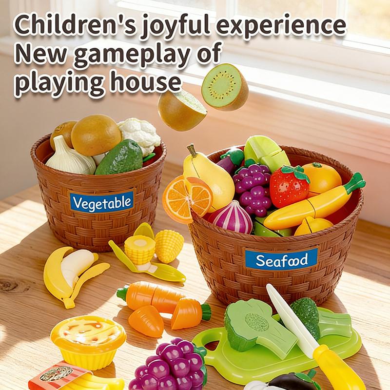 Pretend Play Kitchen Toys Kids Cutting Fruit Vegetable Food Color Sorting Game Early Educational Learning Toys For 3-6 Years Old
