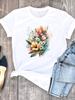 (Азиатский размер) Одежда Повседневная милая цветочная милая футболка 90-х годов с круглым вырезом Женская футболка с коротким рукавом Модные женские футболки с принтом и графикой