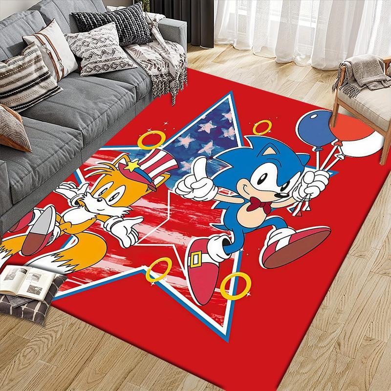 Sonic the Hedgehog4 Flannel Pattern Square Carpet,Area Rug,Carpet Rug for Living Room Bedroom Sofa Playroom Decor,Non-slip Floor Mat