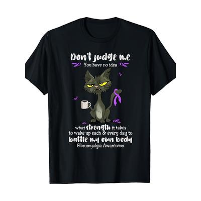 1pc Fibromyalgia Awareness T-shirt for Men & Women |, Short Sleeve, Casual Fit, Black with Purple Ribbon Design, Crew Neck, Vintage Style, Heat