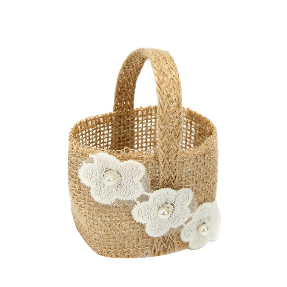 2pcs Lace Bowknot Flower Girl Basket Retro Candy Gift Bag Wedding Ceremony Party Decoration