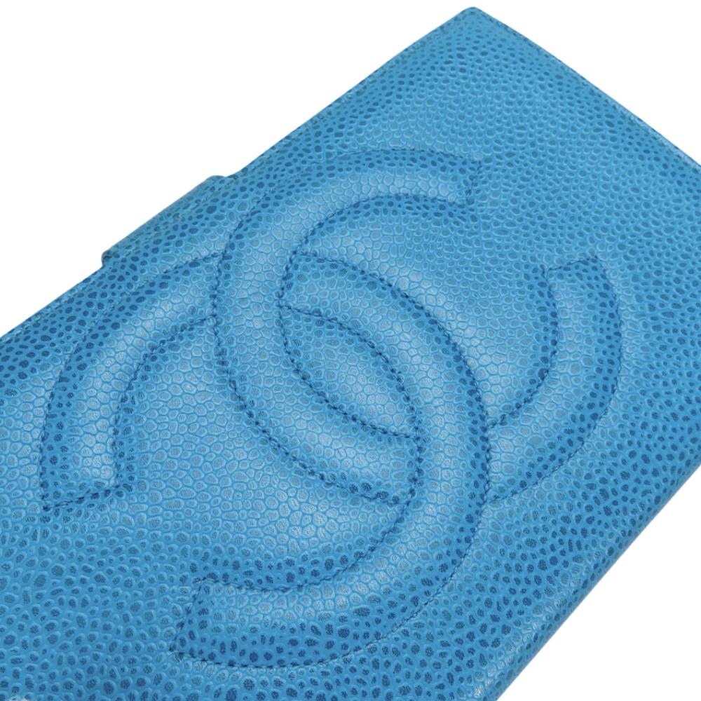 Used CHANEL Bifold Wallet COCO Mark Gamaguchi Caviarskin blue Accessory