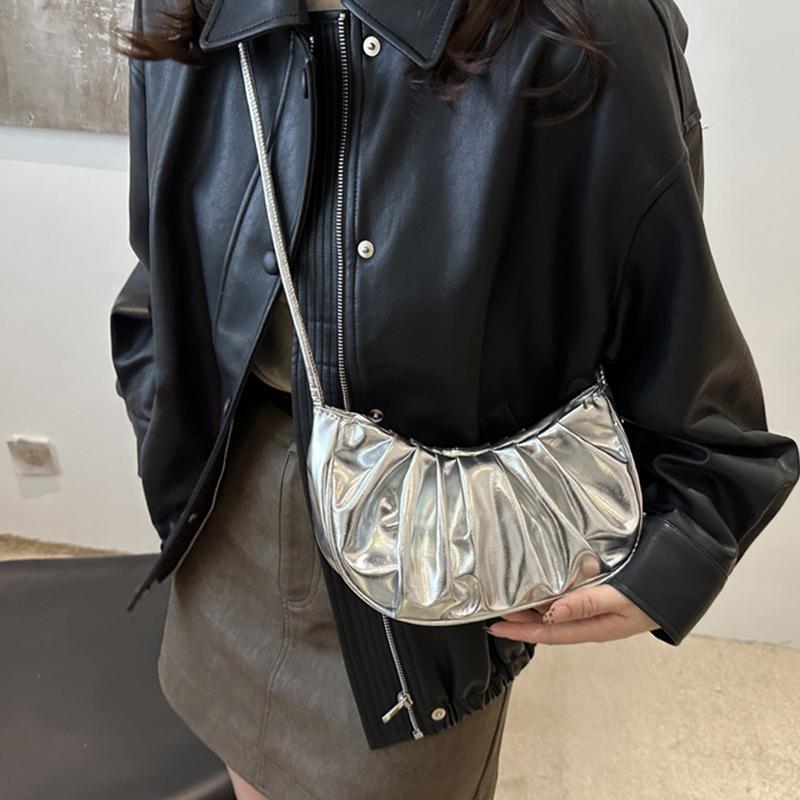 Модная и простая плиссированная однотонная сумка через плечо в виде облака, элегантная летняя женская сумка через плечо из искусственной кожи в форме полумесяца