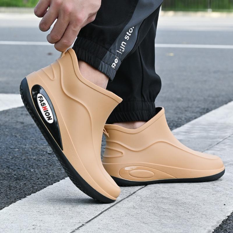 Зимние фиксированные бархатные теплые водонепроницаемые клеевые туфли модные мужские короткие дождевые туфли вейдерсы короткие ботинки уличные мужские резиновые сапоги теплые хлопковые туфли
