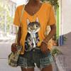 2024 New Style Women's T-Shirt Funny Cat 3D Print V-Neck T Shirt For Women Clothing Fashion Design Short Sleeve Blouse 5XL Tops