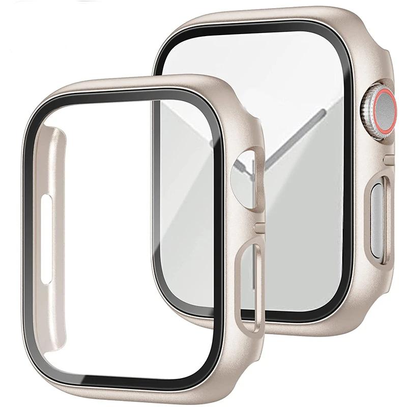 Стекло+Чехол Для Apple Watch корпус 45мм 41мм 44мм 40мм 42мм 38мм ремешок Аксессуар Защитное стекло iwatch серия 5 4 6 SE 3 7 8 9