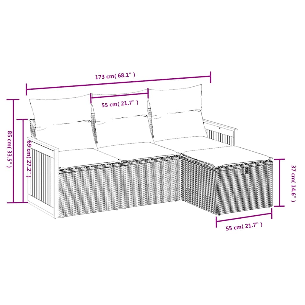 4 Piece Outdoor Sofa Set with Cushions Black Poly Rattan