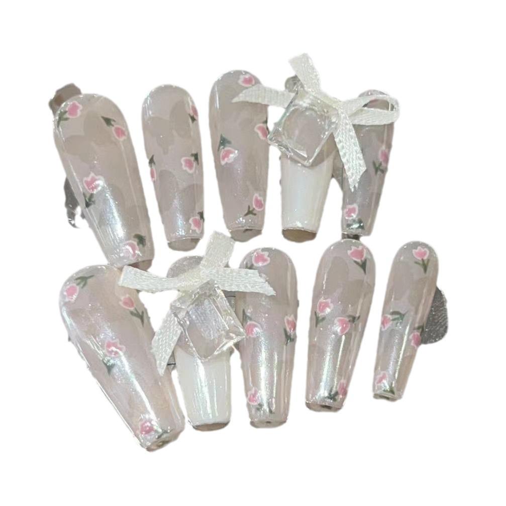 Pure Hand-wearing Nails with High-end Light Luxury Moon Powder Butterfly Manicure Removable Nails with Nails with Fake Nails