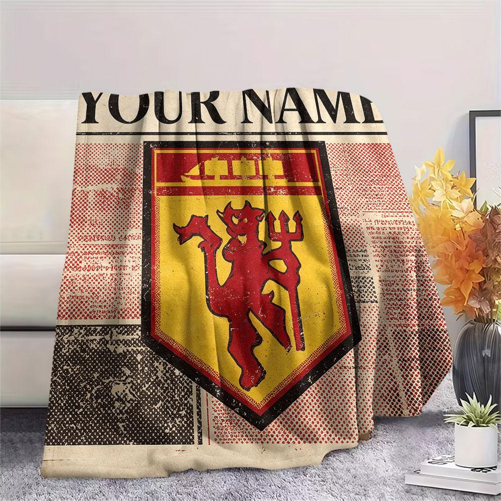 Custom Name,Man United Printed Flannel Blanket, soft throw for bedroom sofa, washable, Christmas present, great gift.