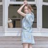 Sunday Lounge Women Blue Check Cap Sleeve Pajama Set Swleast0079 Bs