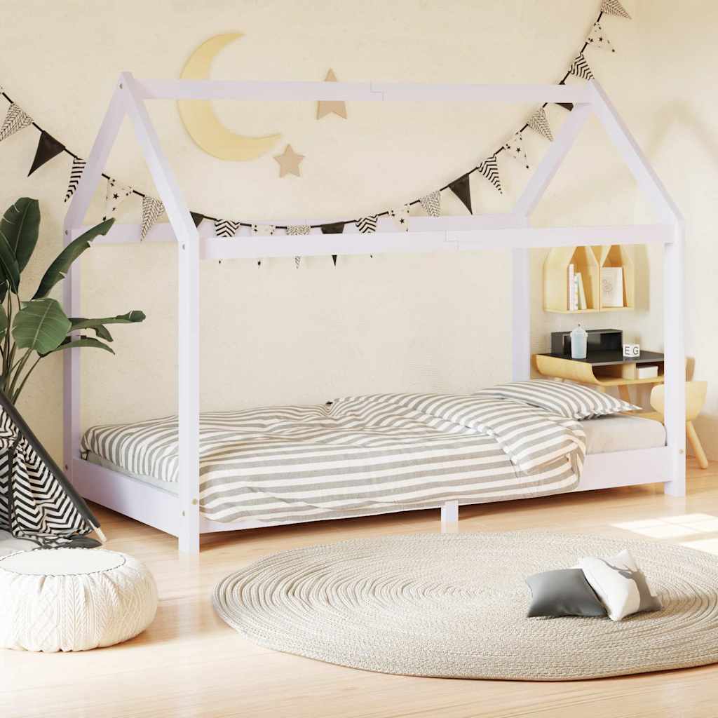 Kids Bed Frame White Solid Pine Wood 70 x 140 cm