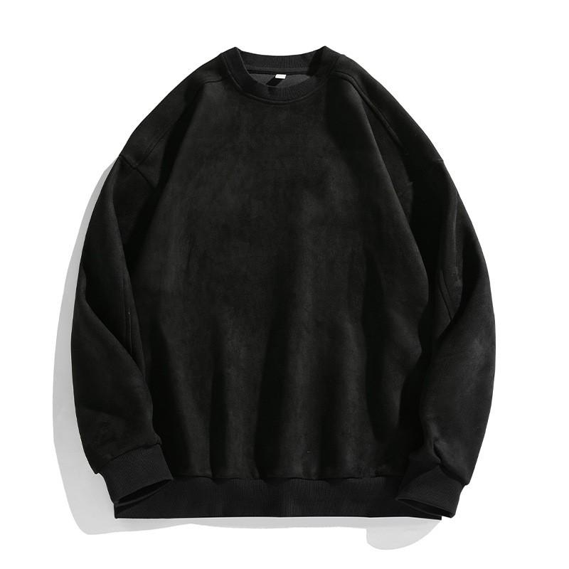 Mens Oversized Retro Suede-Feel Cotton Pullover Sweatshirt Unisex Casual Top