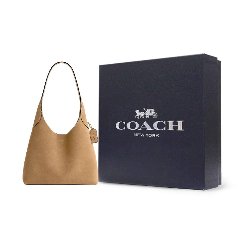Coach Brooklyn 28 Logo Plaque Suede Tote Bag Women tote bags Beige CW637-B4SN