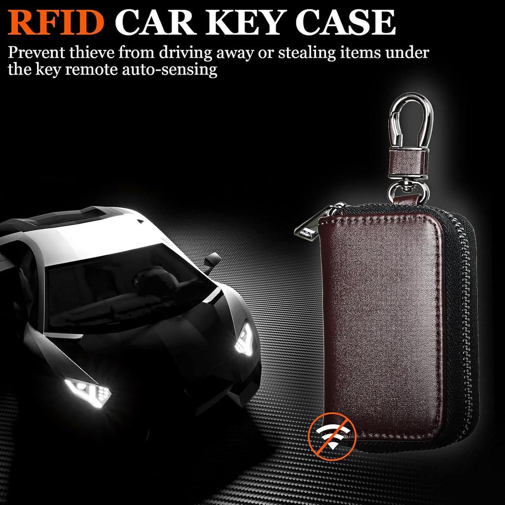 Frienda Faraday Key Fob Protector Carbon Fiber Car Keys Protector Auto Rfid Signal Blocking Pouch Anti-theft Storage Bags(Brown)