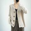 Spring and Autumn Loose Plus Size Cardigan Women's V-neck Knitted Sweater Solid Color Button Lazy Jacket Top