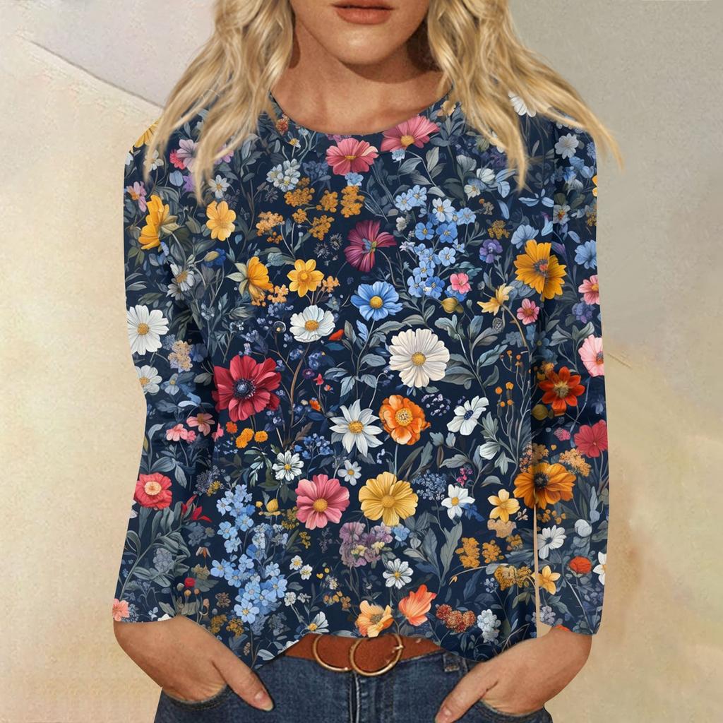 Женская модная повседневная кофта с длинным рукавом и принтом, с круглым вырезом