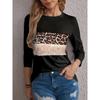 Leopard Print Crew Neck T-Shirt, Casual Long Sleeve Top For Spring & Fall, Women's Clothing