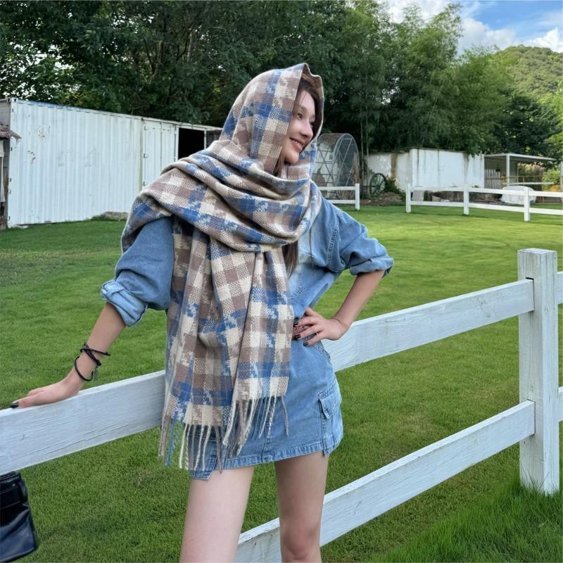 Scarf Women's Winter Versatile Temperament Thousand Bird Grid Scarf High Sense Imitation Cashmere Student Warm Shawl Dual-purpose