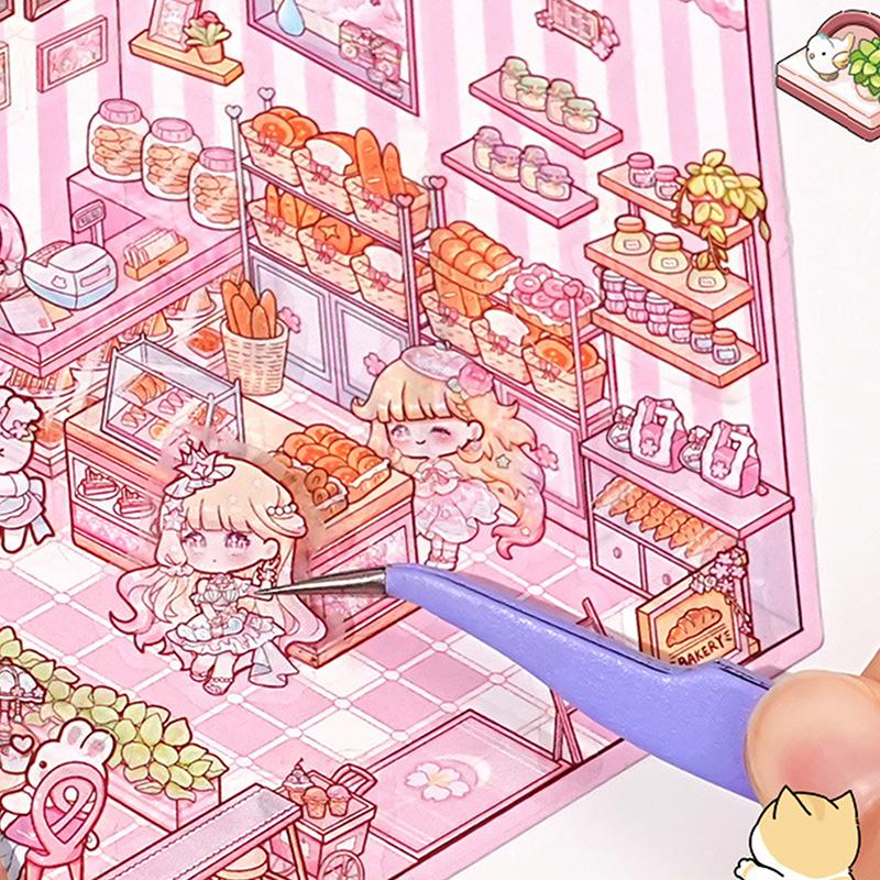 1 набор мультяшных ресторанных миниатюрных сцен для пекарни, 3D-наклеек для ландшафтного дизайна, визуальные трехмерные наклейки для укладки