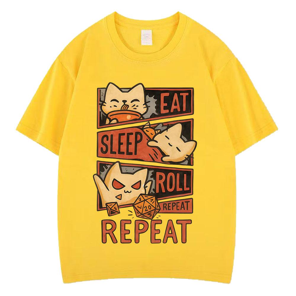Whimsical Cat DnD Funny Meme Tshirt Unisex Women Vintage Loose Casual T Shirts Summer Cotton Fashion Oversized Tshirts Streetwear