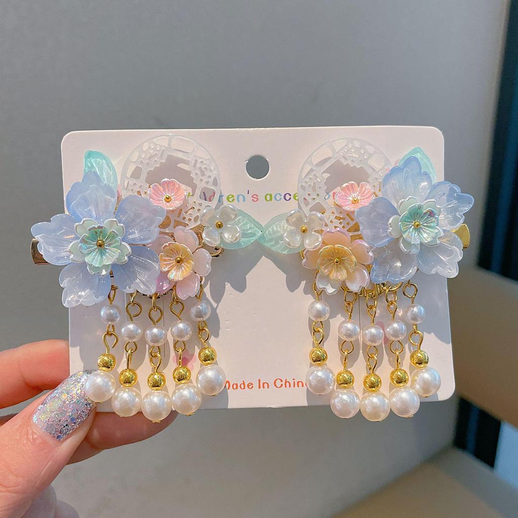 Ханьфу Женский Цветочный Головной Убор с Кисточками - Заколка для Волос в Стиле Принцессы для Девочек