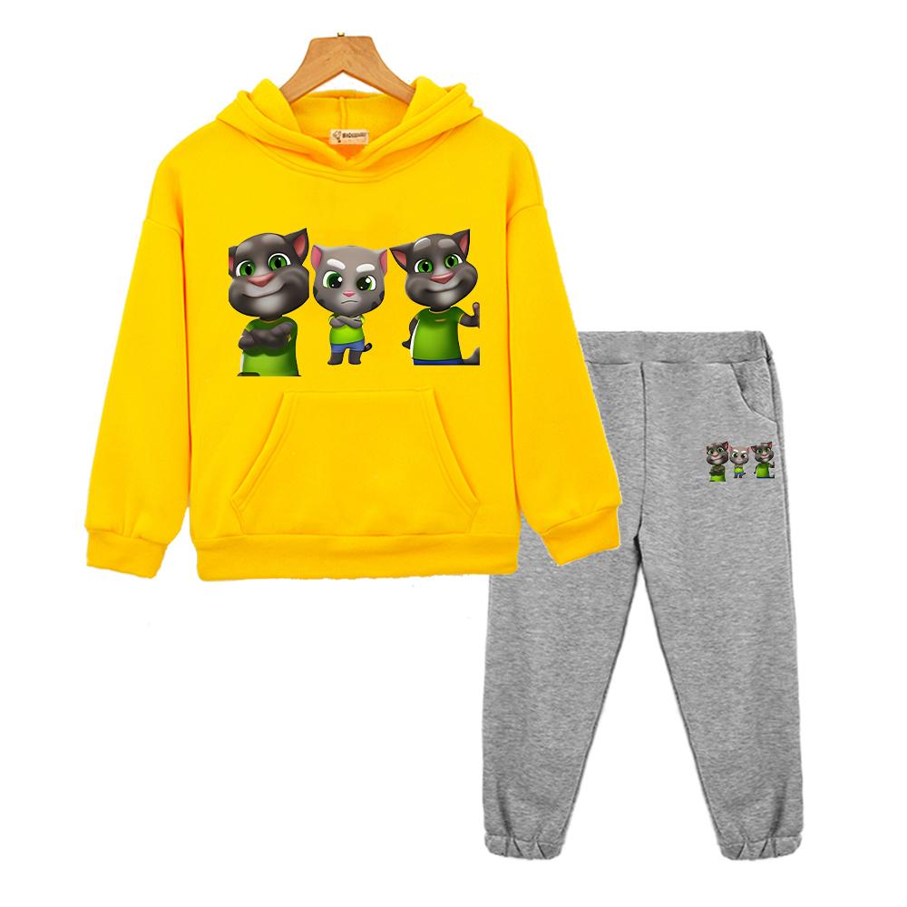 Толстовка с капюшоном Talking Tom Cat Флисовая толстовка для мальчиков и девочек Спортивные комплекты с капюшоном Рождественская куртка 2 шт. Пуловер + Штаны детская одежда бутик