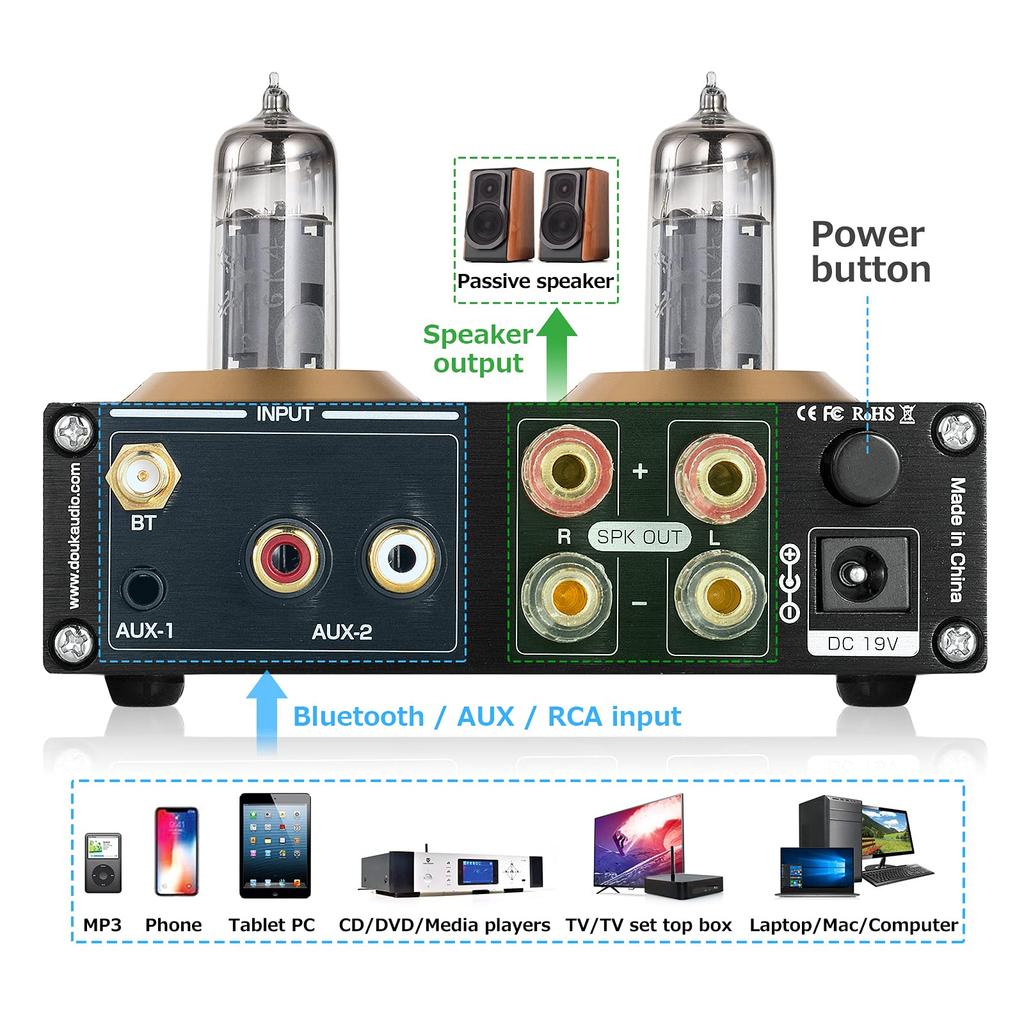 DOUK AUDIO M8 6K4 QCC3003 HiFi Bluetooth Ламповый Настольный Стерео Усилитель Мощности 50 Вт x 2 5.0 High-Fi