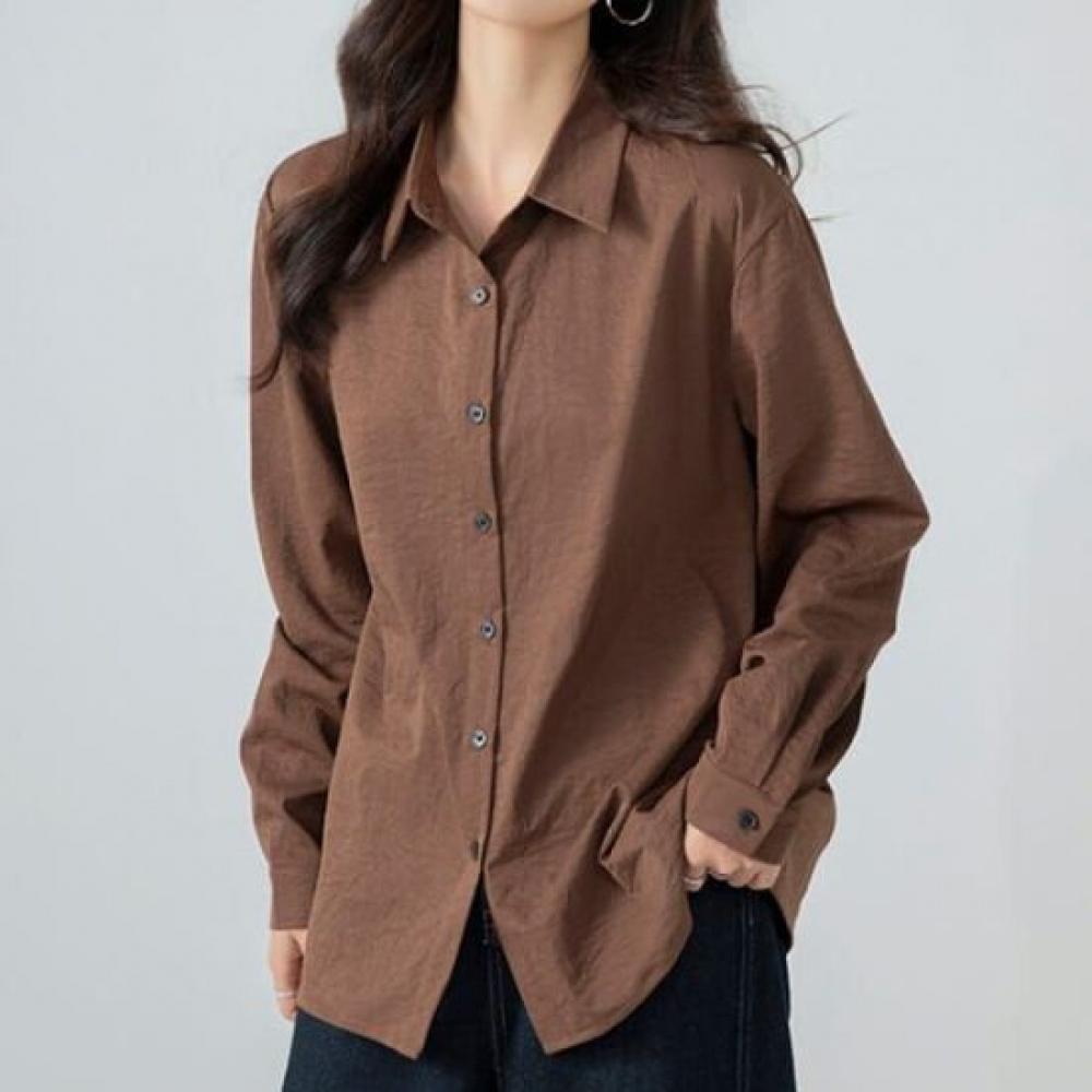 Navava Women Simple Daily Plain Long Sleeve Shirt Nb2838