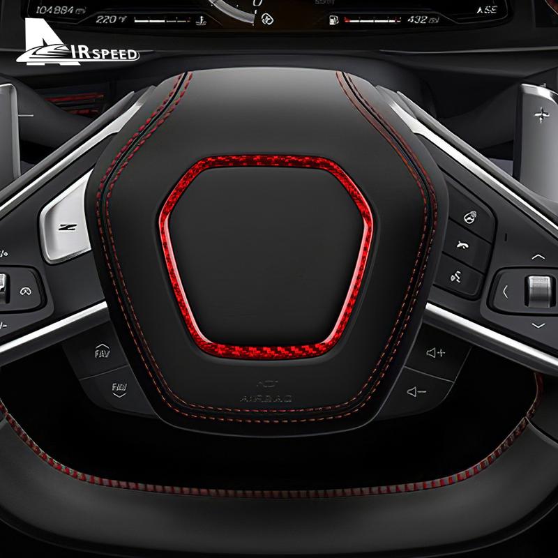 Real Hard Carbon Fiber Sticker For Chevrolet Corvette C8 2024 Steering Wheel Center Frame Ring Accessories