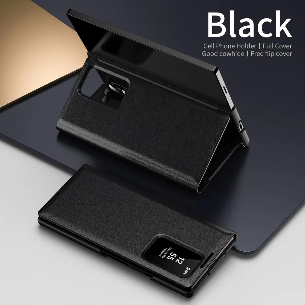 Чехол-кошелек для телефона Samsung Galaxy Z Fold 6 5 4 3 Fold6 Fold5 Fold4 Fold3 5G Smart Window Card Holder Kickstand Cover