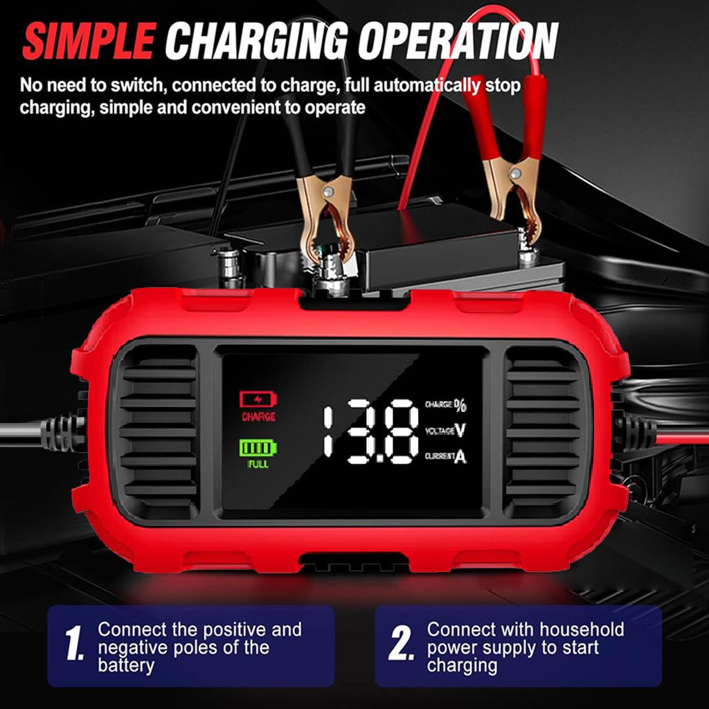 Автоматическое зарядное устройство для аккумулятора малой мощности, 12 В 2 А, интеллектуальное зарядное устройство с LED-дисплеем для мотоциклетных аккумуляторов AGM GEL