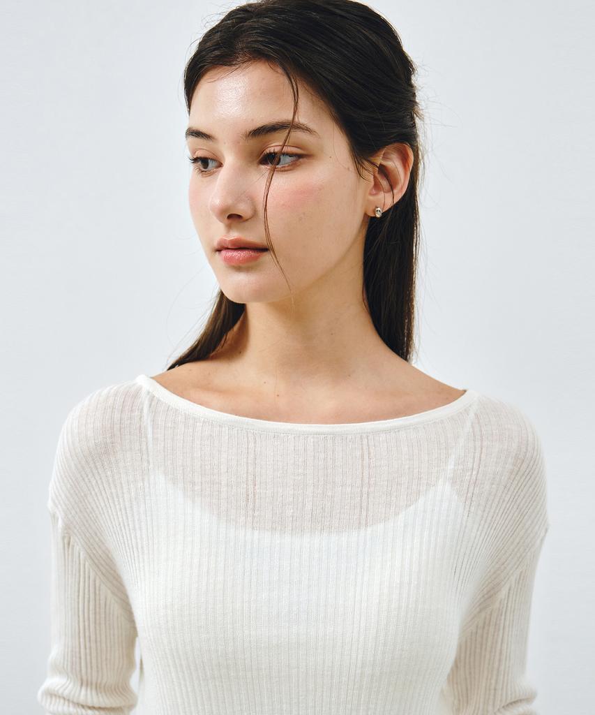 MONGDOL See-Through Lace-Up Knit Blouse White Mdbl009White