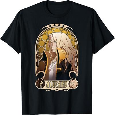 Футболка с портретом Алукарда из Castlevania Netflix, мужская черная, маленькая, классического кроя, с коротким рукавом и круглым вырезом