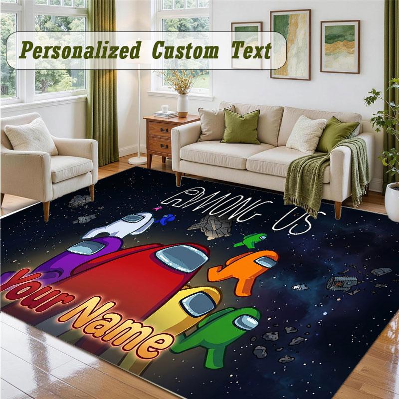 Crystal Velvet Square Rug Custom NameAmong Us Pattern Non Slip Home Floor Decor Rug