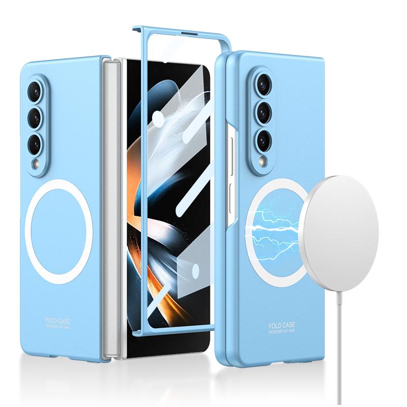 Для Samsung Galaxy Z Fold 4 3 Magsafe Магнитный чехол с беспроводной зарядкой и закаленным стеклом Ультратонкий матовый Fold 5 противоударный чехол