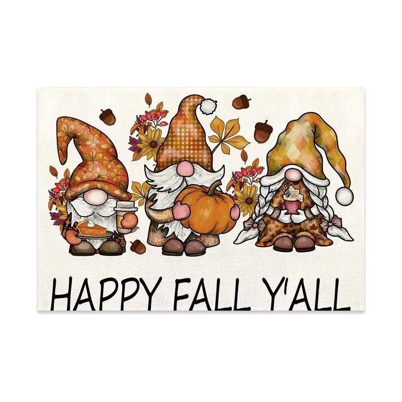 Happy Fall Sunflowers Pumpkins Dwarfs Maple Leaves Placemats For Dining Table Kitchen Linen 1PC 30x45CM