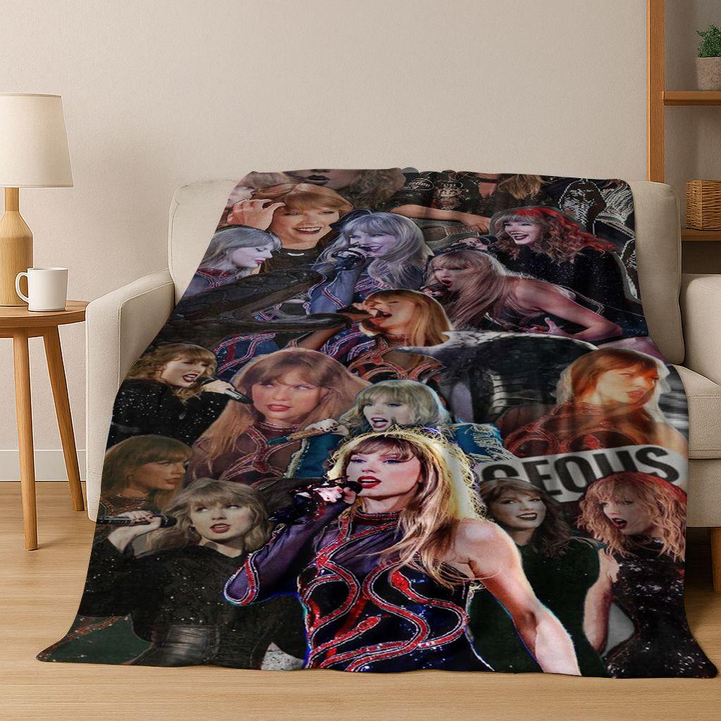 Fashion T-Taylor T-Swizzle Singer Star Flannel Blanket Soft Warm Throw Blanket for Bed Bedroom Living Room Travel Picnic Gift