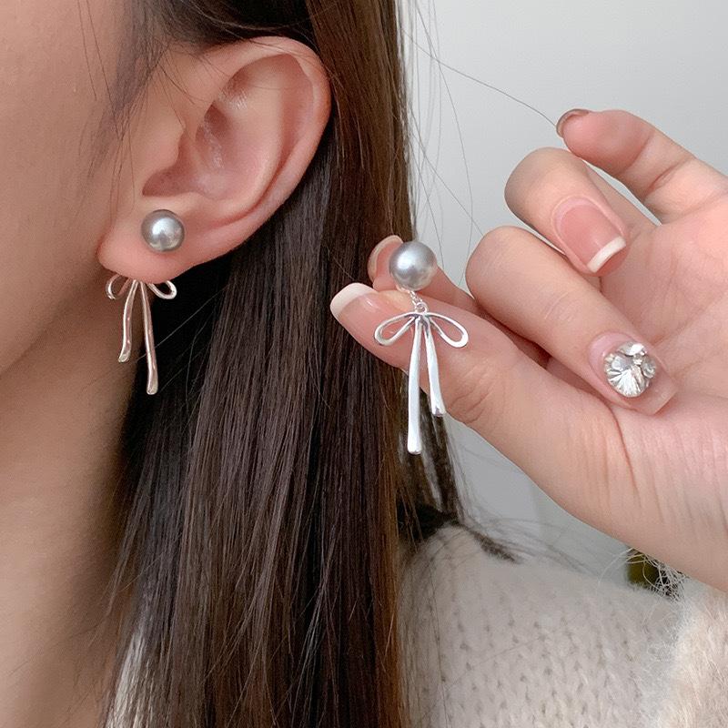 Модные серебряные серьги-капли с бантом из ленты для женщин и девочек в корейском стиле, серьги с имитацией жемчуга, свадебные украшения, подарки
