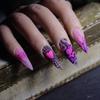 24pcs Press On Nails Halloween Long Spiked Nails Spider Web Purple Heart Cool Purple Halloween Elements False Nails
