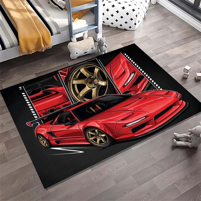 Красный JDM Спортивный Автомобиль Комикс Рамка Печатная Зона Ковер Нескользящий Прямоугольный Напольный Коврик Автомобильный Вентилятор Декор для Игровой Комнаты Гостиной Спальни