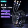USAMS 3 In 1 Jack Braided Aux Audio Cable 3.5mm Lightning Type C Cable For Phone Tablet Computer CD Car Audio Speaker Headphone