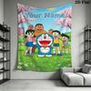 Name Custom Doremon Friends Wall Tapestry Aesthetic Wall Hanging Printed Fabric Blanket Decorative Tapestries for Bedroom Living Room Home Decor